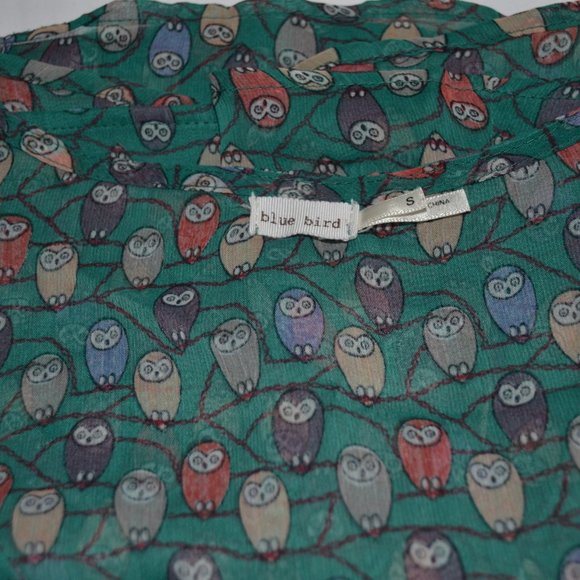 Blue Bird Sheer Green Owl Print Sheer Tank Pocket - Picture 8 of 10